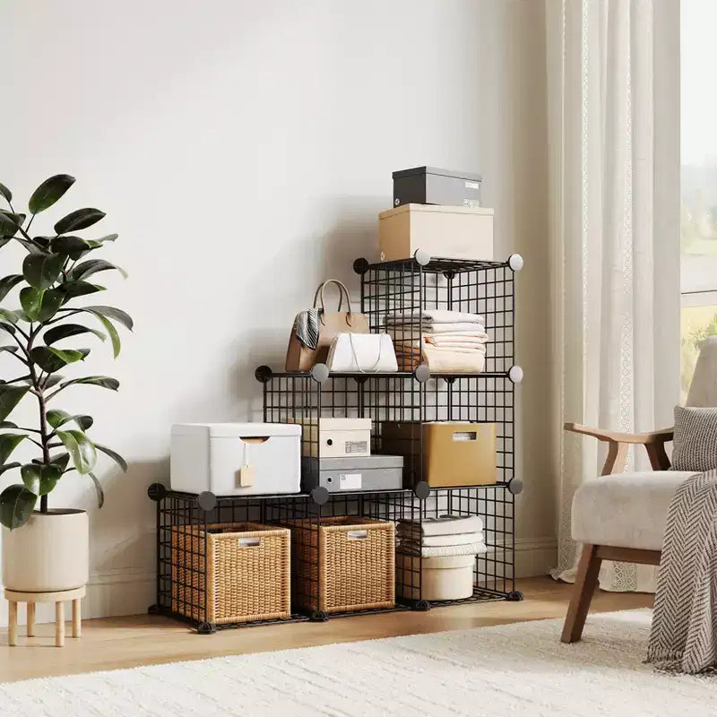 Étagère de rangement modulaire à 6 casiers en fil métallique, casiers de rangement métalliques, meuble de rangement ouvert pour entrée, chambre, salon, bureau
