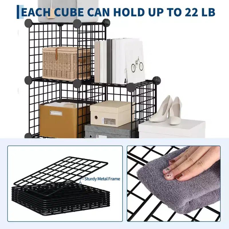 Étagère de rangement modulaire à 6 casiers en fil métallique, casiers de rangement métalliques, meuble de rangement ouvert pour entrée, chambre, salon, bureau