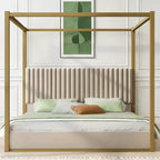 Luxystar Lit plateforme moderne à baldaquin King Size avec tête de lit rembourrée et cadre en métal