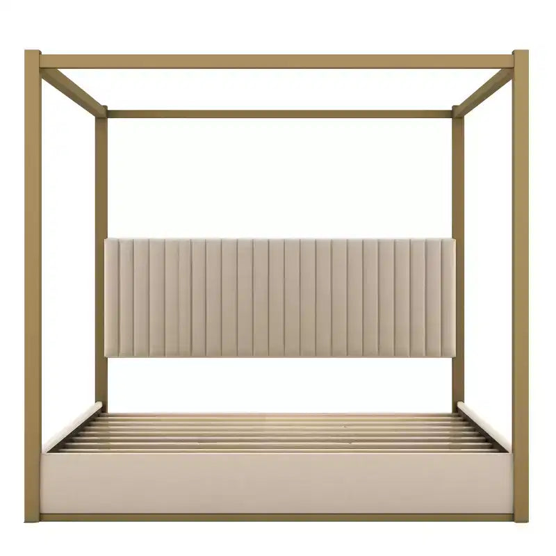 Luxystar Lit plateforme moderne à baldaquin King Size avec tête de lit rembourrée et cadre en métal