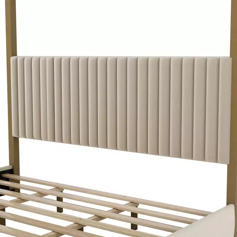 Luxystar Lit plateforme moderne à baldaquin King Size avec tête de lit rembourrée et cadre en métal