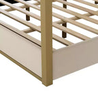 Luxystar Lit plateforme moderne à baldaquin King Size avec tête de lit rembourrée et cadre en métal