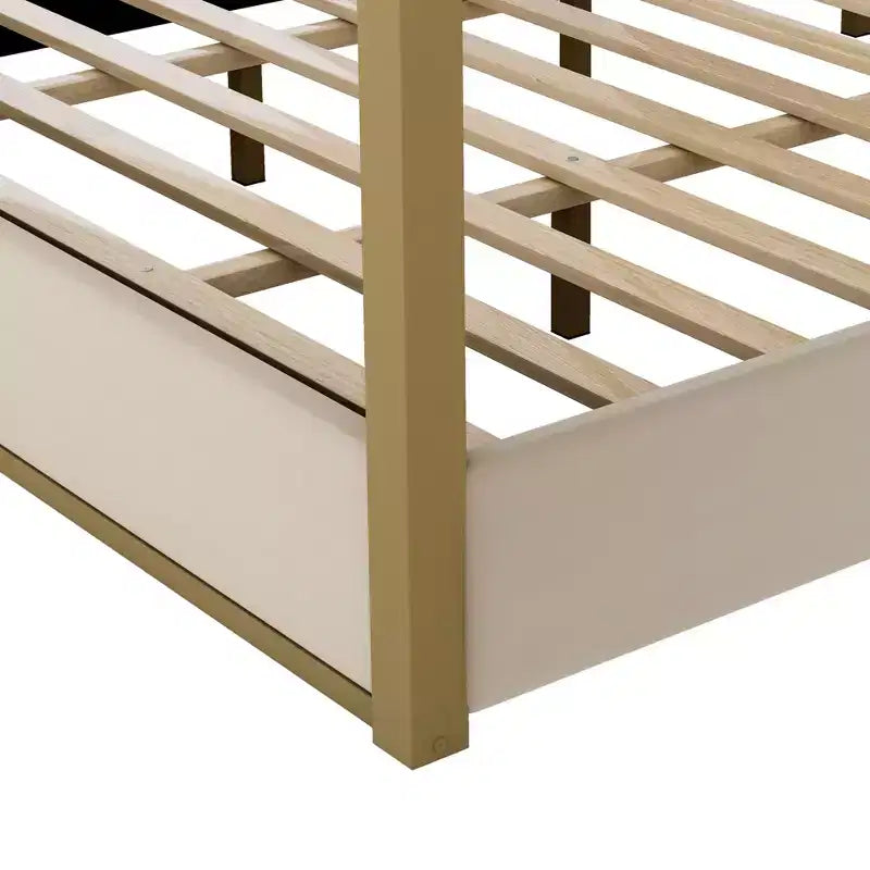 Luxystar Lit plateforme moderne à baldaquin King Size avec tête de lit rembourrée et cadre en métal