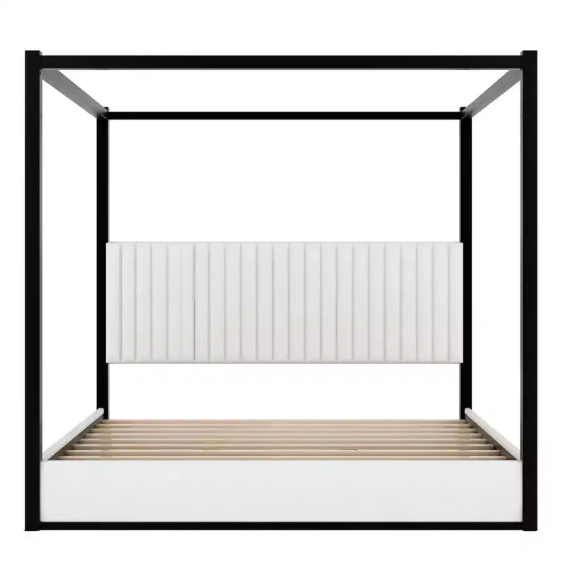 Luxystar Lit plateforme moderne à baldaquin King Size avec tête de lit rembourrée et cadre en métal