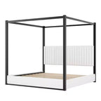 Luxystar Lit plateforme moderne à baldaquin King Size avec tête de lit rembourrée et cadre en métal