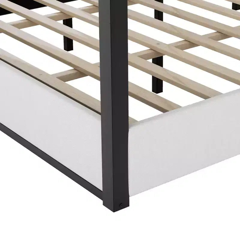Luxystar Lit plateforme moderne à baldaquin King Size avec tête de lit rembourrée et cadre en métal