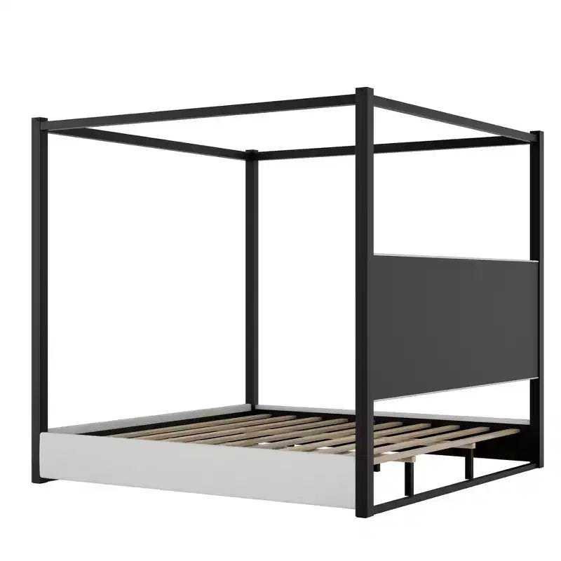 Luxystar Lit plateforme moderne à baldaquin King Size avec tête de lit rembourrée et cadre en métal