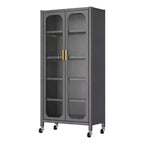 Meuble de rangement pour garde-manger de cuisine 65", meuble de rangement métallique à 6 niveaux avec porte transparente, pour cuisine, salon et salle à manger, gris