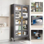 Meuble de rangement pour garde-manger de cuisine 65", meuble de rangement métallique à 6 niveaux avec porte transparente, pour cuisine, salon et salle à manger, gris