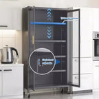 Meuble de rangement pour garde-manger de cuisine 65", meuble de rangement métallique à 6 niveaux avec porte transparente, pour cuisine, salon et salle à manger, gris
