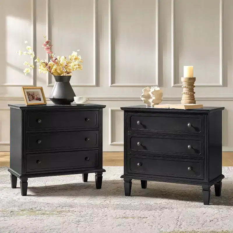 Lot de 2 tables d'appoint à 3 tiroirs Teodosia | Hulala Home-NOIR