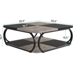 Table basse Lantine de 39 pouces avec étagère de rangement ouverte, grande table basse carrée en bois pour salon, bureau à domicile, gris rustique noir