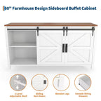 Buffet de salle à manger style ferme 60 po avec portes coulissantes de grange et 4 tiroirs, armoire de cuisine avec rangement pour salle à manger, bar à café