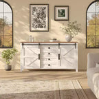 Buffet de salle à manger style ferme 60 po avec portes coulissantes de grange et 4 tiroirs, armoire de cuisine avec rangement pour salle à manger, bar à café