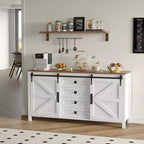 Buffet de salle à manger style ferme 60 po avec portes coulissantes de grange et 4 tiroirs, armoire de cuisine avec rangement pour salle à manger, bar à café