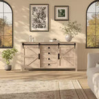 Buffet de salle à manger style ferme 60 po avec portes coulissantes de grange et 4 tiroirs, armoire de cuisine avec rangement pour salle à manger, bar à café