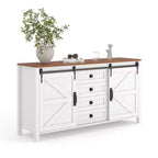 Buffet de salle à manger style ferme 60 po avec portes coulissantes de grange et 4 tiroirs, armoire de cuisine avec rangement pour salle à manger, bar à café