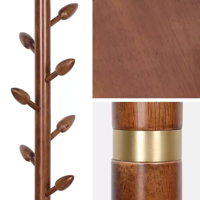Bekrvio Porte-manteau sur pied en bois avec 8 crochets en forme de bourgeons, base ronde stable, porte-manteau robuste en bois pour couloir et entrée, marron