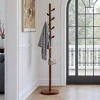 Bekrvio Porte-manteau sur pied en bois avec 8 crochets en forme de bourgeons, base ronde stable, porte-manteau robuste en bois pour couloir et entrée, marron