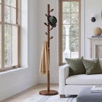 Bekrvio Porte-manteau sur pied en bois avec 8 crochets en forme de bourgeons, base ronde stable, porte-manteau robuste en bois pour couloir et entrée, marron