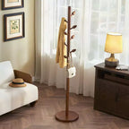 Bekrvio Porte-manteau sur pied en bois avec 8 crochets en forme de bourgeons, base ronde stable, porte-manteau robuste en bois pour couloir et entrée, marron