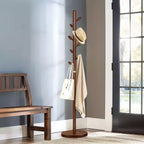 Bekrvio Porte-manteau sur pied en bois avec 8 crochets en forme de bourgeons, base ronde stable, porte-manteau robuste en bois pour couloir et entrée, marron
