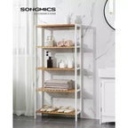 SONGMICS Étagère de Rangement en Bambou, Étagère à 5 Niveaux, Multifonctionnelle, pour Entrée, Salle de Bain, 26 x 60 x 130 cm