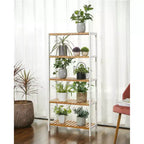 SONGMICS Étagère de Rangement en Bambou, Étagère à 5 Niveaux, Multifonctionnelle, pour Entrée, Salle de Bain, 26 x 60 x 130 cm