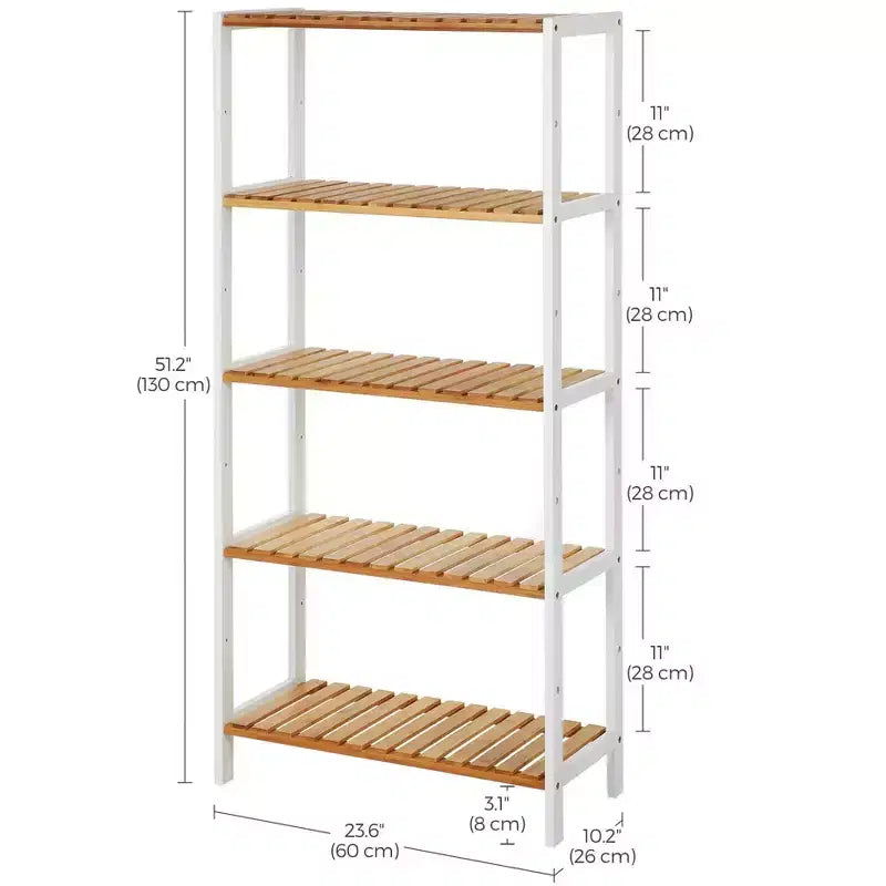 SONGMICS Étagère de Rangement en Bambou, Étagère à 5 Niveaux, Multifonctionnelle, pour Entrée, Salle de Bain, 26 x 60 x 130 cm