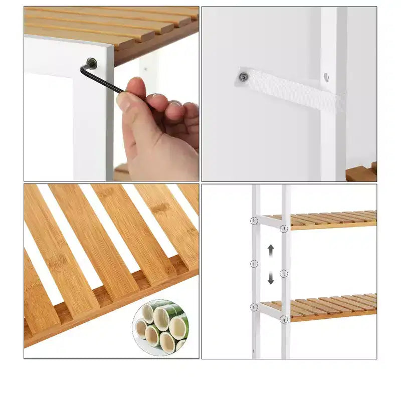 SONGMICS Étagère de Rangement en Bambou, Étagère à 5 Niveaux, Multifonctionnelle, pour Entrée, Salle de Bain, 26 x 60 x 130 cm