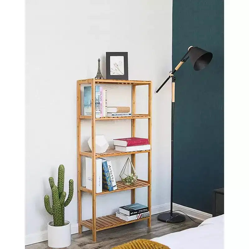 SONGMICS Étagère de Rangement en Bambou, Étagère à 5 Niveaux, Multifonctionnelle, pour Entrée, Salle de Bain, 26 x 60 x 130 cm