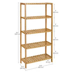 SONGMICS Étagère de Rangement en Bambou, Étagère à 5 Niveaux, Multifonctionnelle, pour Entrée, Salle de Bain, 26 x 60 x 130 cm