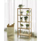 SONGMICS Étagère de Rangement en Bambou, Étagère à 5 Niveaux, Multifonctionnelle, pour Entrée, Salle de Bain, 26 x 60 x 130 cm
