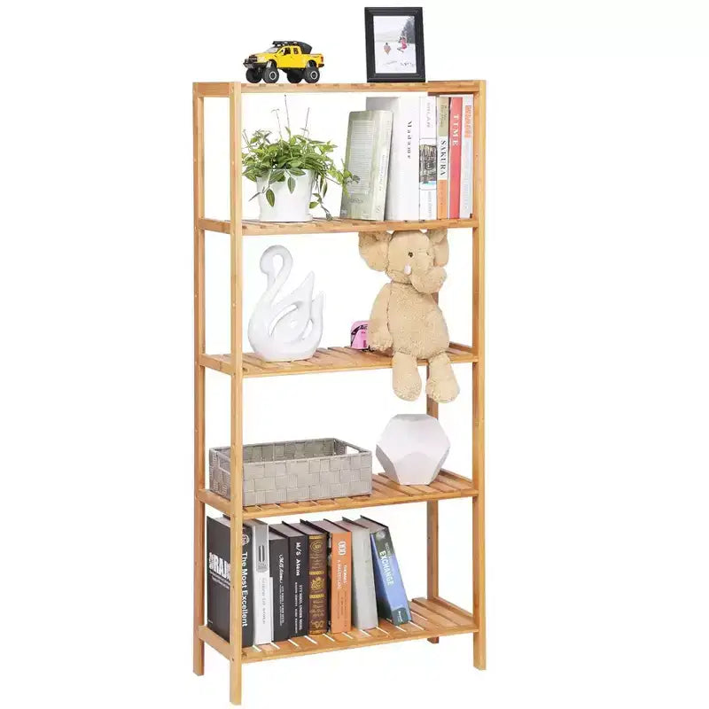 SONGMICS Étagère de Rangement en Bambou, Étagère à 5 Niveaux, Multifonctionnelle, pour Entrée, Salle de Bain, 26 x 60 x 130 cm