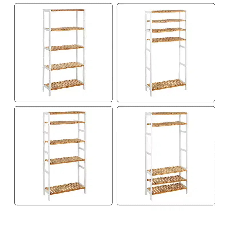 SONGMICS Étagère de Rangement en Bambou, Étagère à 5 Niveaux, Multifonctionnelle, pour Entrée, Salle de Bain, 26 x 60 x 130 cm