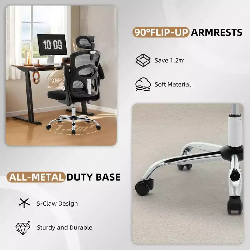 Chaise de bureau ergonomique à dossier haut en maille avec appui-tête et support lombaire, chaise de bureau pivotante réglable pour bureau à domicile