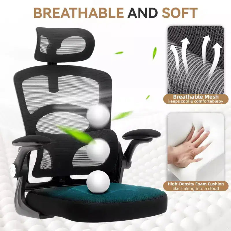 Chaise de bureau ergonomique à dossier haut en maille avec appui-tête et support lombaire, chaise de bureau pivotante réglable pour bureau à domicile