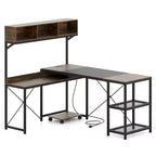 Bureau d'angle en L Costway avec prises de courant, bureau d'angle de 62 po avec étagère de rangement