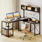 Bureau d'angle en L Costway avec prises de courant, bureau d'angle de 62 po avec étagère de rangement