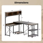 Bureau d'angle en L Costway avec prises de courant, bureau d'angle de 62 po avec étagère de rangement