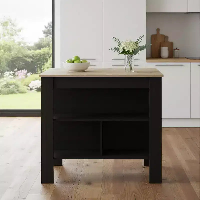 Îlot de cuisine HomeRoots noir et naturel de 41 po avec rangement