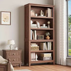 Étagère de ferme de 71 pouces avec étagères réglables et largeur de 31,5 pouces, bibliothèque haute à 5 niveaux avec pieds en bois, étagère rustique pour salon et bureau