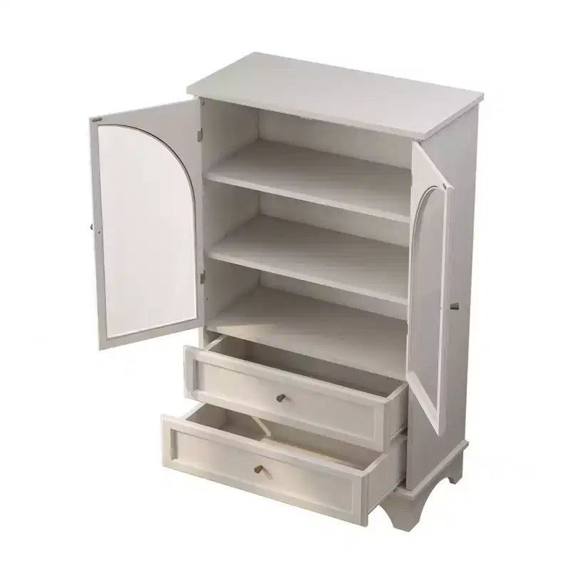 JVNOXK Meuble Vitrine Haute en Verre de 132,5 cm avec Rangement, 2 Tiroirs et Étagères Réglables, pour Salon et Chambre à Coucher, Blanc