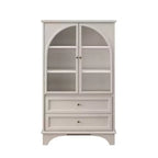 JVNOXK Meuble Vitrine Haute en Verre de 132,5 cm avec Rangement, 2 Tiroirs et Étagères Réglables, pour Salon et Chambre à Coucher, Blanc