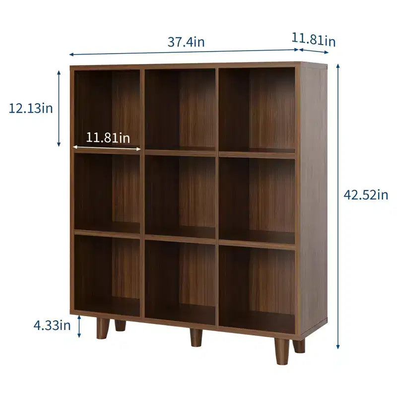 Étagère 9 niveaux style moderne du milieu du siècle - Organisateur de rangement cubique en bois marron rustique avec pieds anti-basculement pour salon/bureau à domicile (9 cubes, marron rétro)