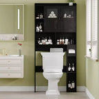 Meuble de rangement de salle de bain réglable au-dessus des toilettes, portes en verre et portes coulissantes de grange, rangement au-dessus des toilettes avec kit anti-basculement pour buanderie, salle de bain