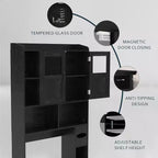 Meuble de rangement de salle de bain réglable au-dessus des toilettes, portes en verre et portes coulissantes de grange, rangement au-dessus des toilettes avec kit anti-basculement pour buanderie, salle de bain