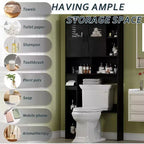 Meuble de rangement de salle de bain réglable au-dessus des toilettes, portes en verre et portes coulissantes de grange, rangement au-dessus des toilettes avec kit anti-basculement pour buanderie, salle de bain