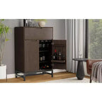Devlin Armoire de bar moderne industrielle en bois massif de 32 pouces de large, rectangulaire, en noyer brun