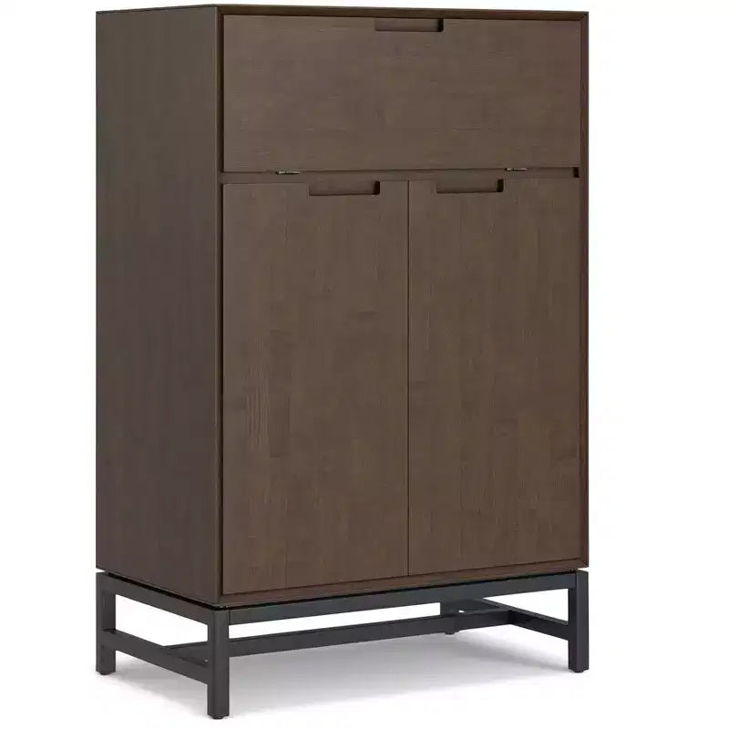 Devlin Armoire de bar moderne industrielle en bois massif de 32 pouces de large, rectangulaire, en noyer brun